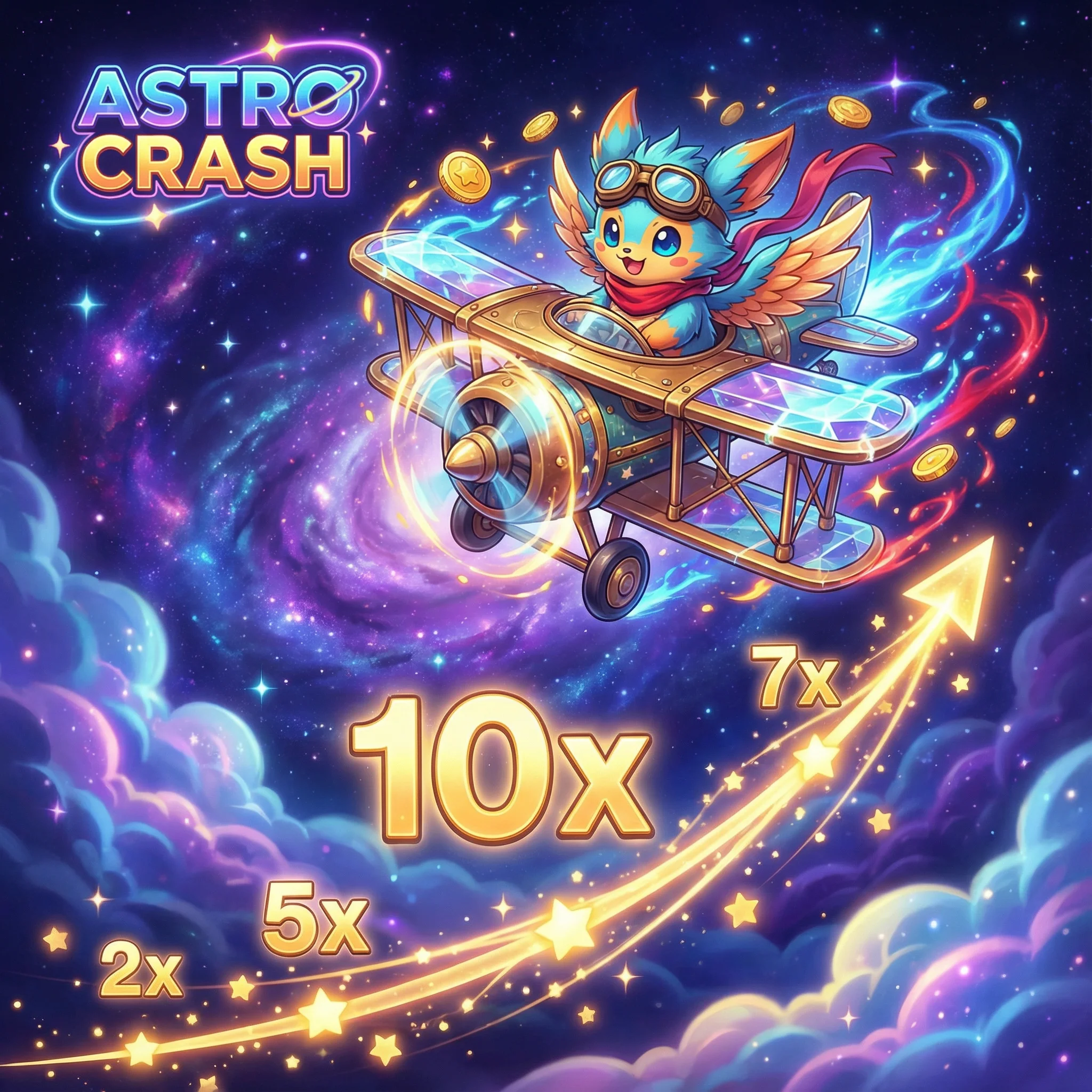 Juego Aviator con avión volando entre las nubes y multiplicadores crecientes